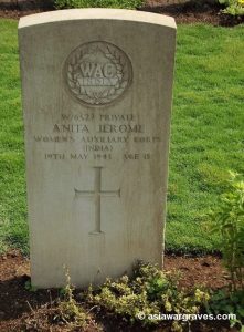 Private Anita Jerome (WAC India), CWGC Kirkee War Cemetery, Pune, India